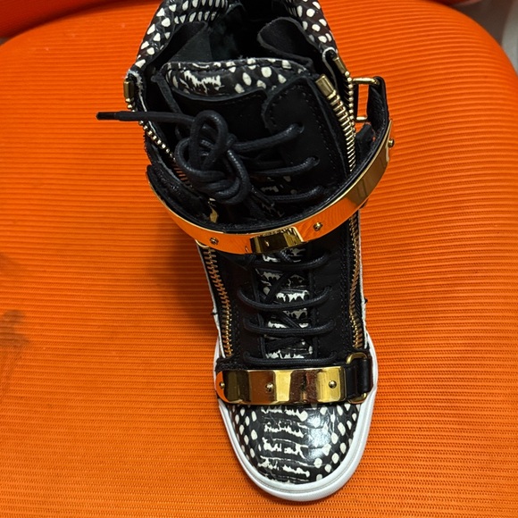 Giuseppe Zanotti Shoes - Giuseppe Zanotti Black and Gold High-Top Women's Sneaker RARE